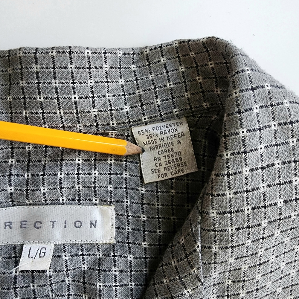 Reaction Kenneth Cole Dress Shirt Top Men's Large New Tags Grey White Checkered - Picture 5 of 5